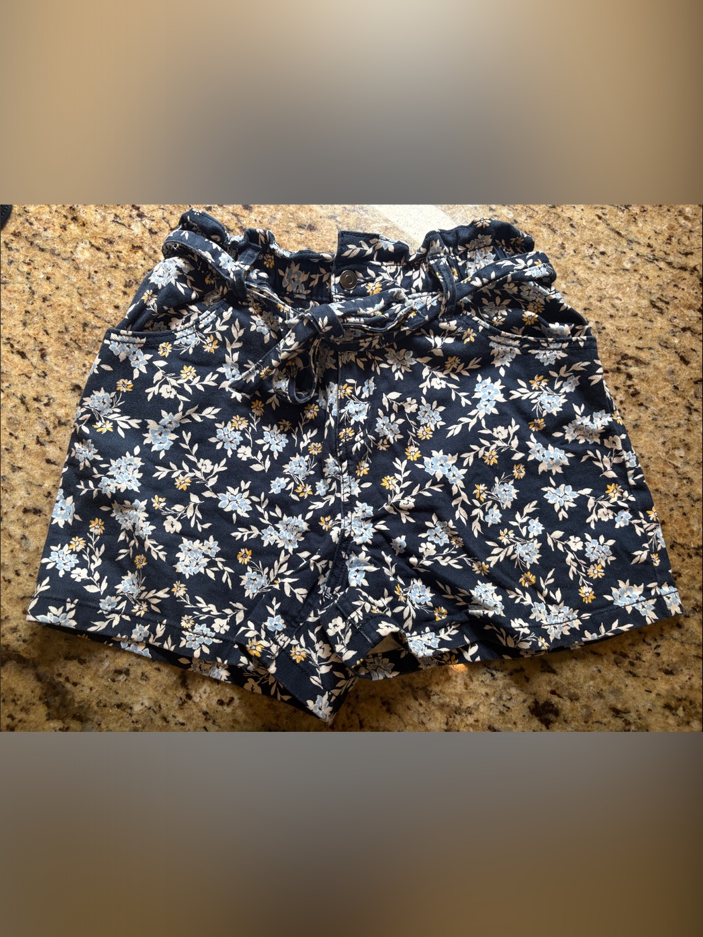 Time and Tru Navy Floral Ruffle Tie Waist Women's Top
